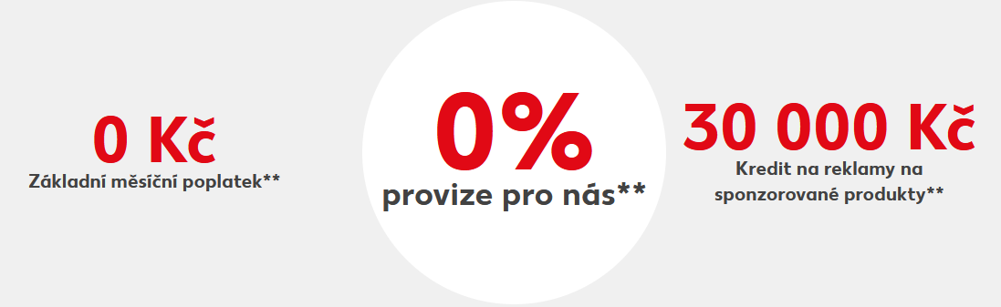 Grafika s podmínkami Kaufland marketplace: 0 Kč základní měsíční poplatek, 0 % provize a 30 000 Kč kredit na sponzorované produkty